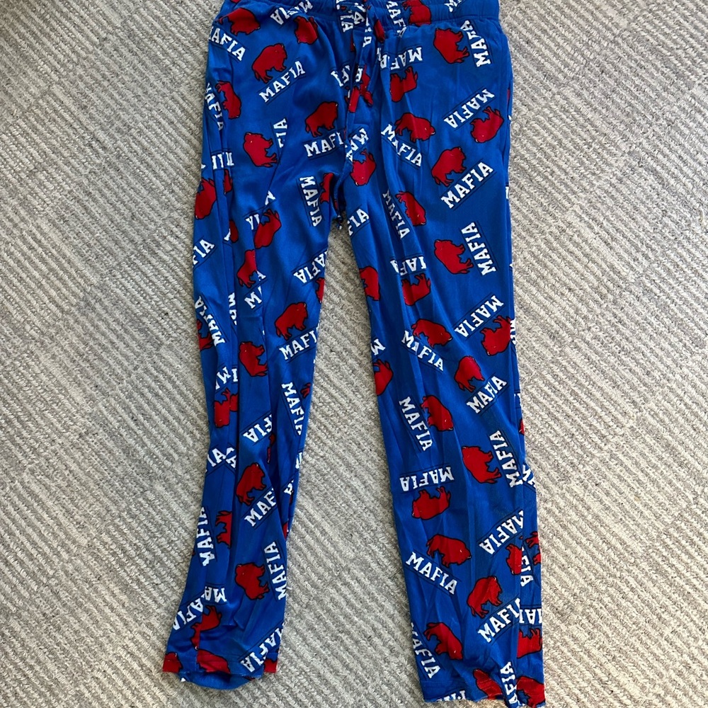 Kids Blue Pajama Pants with Red Print